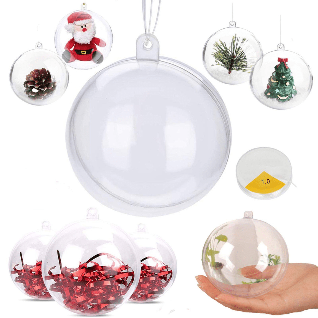 Clear Round Christmas Baubles ( 4,6,7,8,10 &amp; 12cm ) - Happy Box